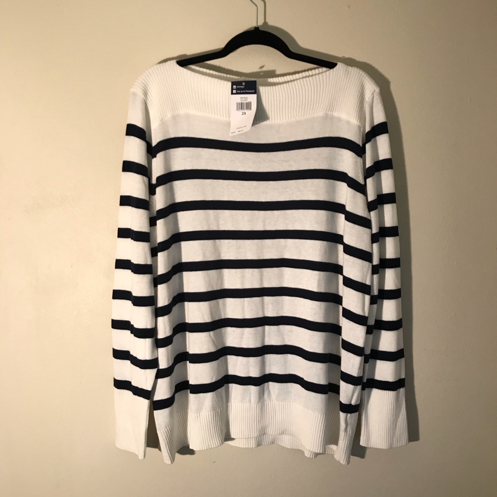 Chaps Black and White Striped Sweater
